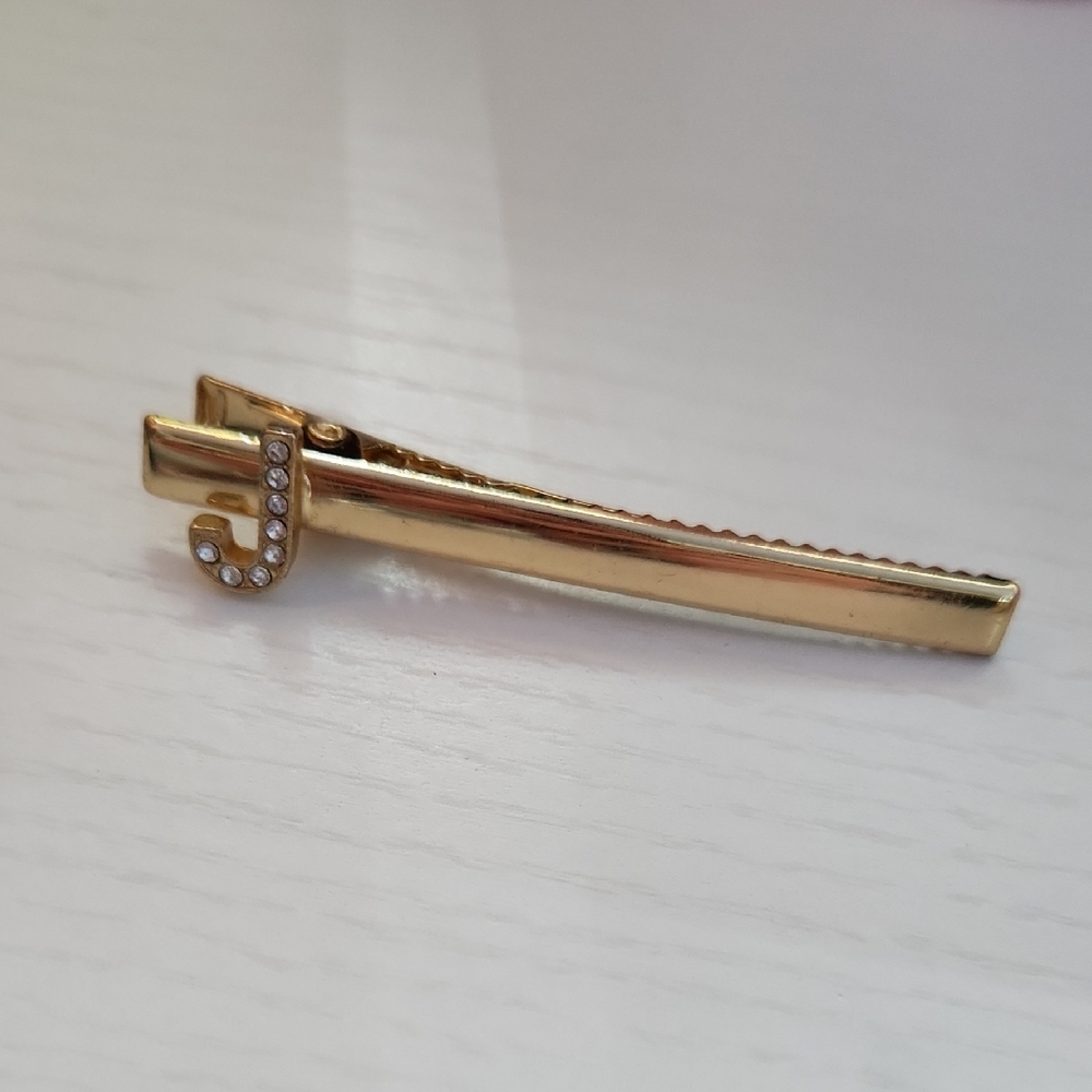 Gold Hair Clip with Rhinestone Initial - Picture 3 of 3